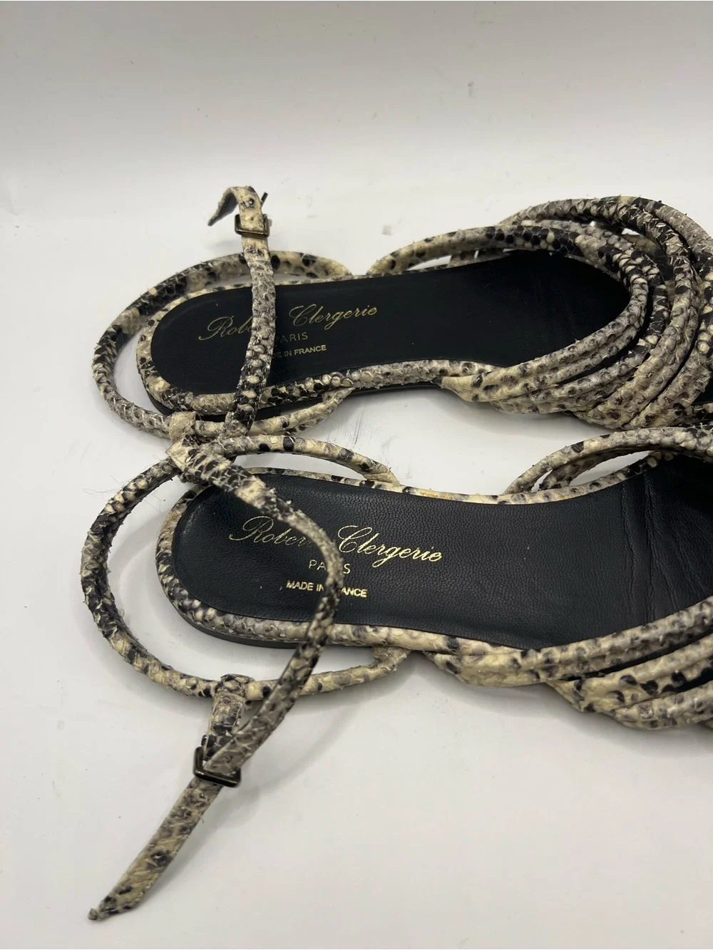 Robert Clergerie Snake-Print Braided Ankle-Strap Sandals - Black & Cream